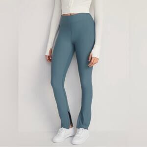 Old Navy High Waisted PowerSoft Rib-Knit Split Flare Leggings Ocean Flare MP